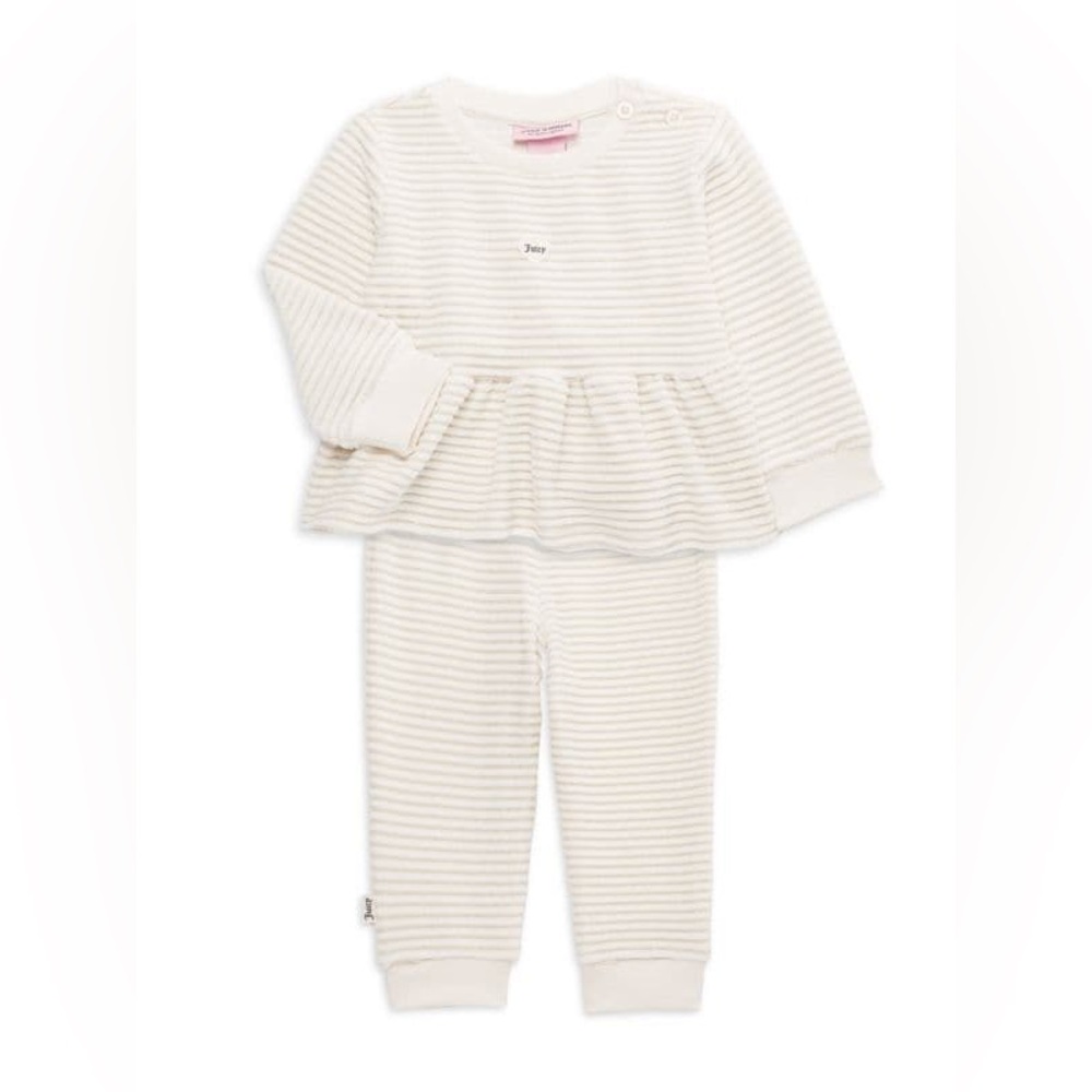 Juicy Couture — Baby Girl's 2-Piece Velour Striped Peplum Top & Joggers Set